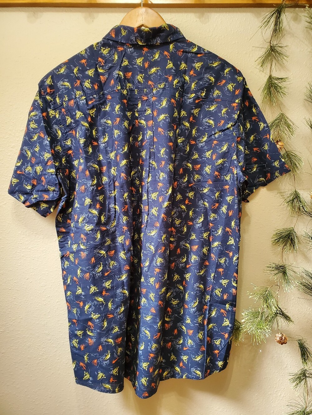 Eddie Bauer Baja Shirt Brook Fish Bait Cotton Navy Button Up Short Sleeve TXL - Picture 4 of 10